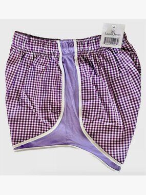NWT NEW LAUREN JAMES SHORTIES PURPLE WHITE GINGHAM RUNNING SHORTS WOMENS SIZE XS